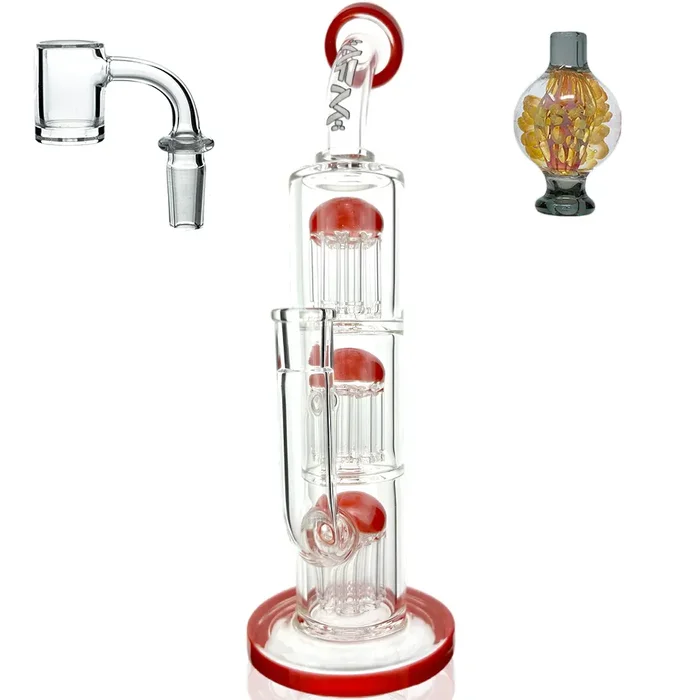 11.5″ AFM Glass Triple Arm Perc Glass Dab Rig + Quartz Banger & Carb Cap Bundle