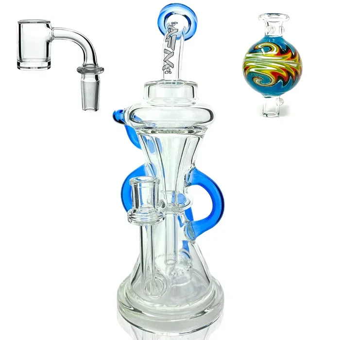 12″ AFM Glass Looking Glass Clear Recycler Dab Rig + Quartz Banger & Carb Cap Bundle