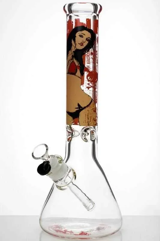 14″ sexy girl cartoon heavy glass beaker water bong – Puffing Bird
