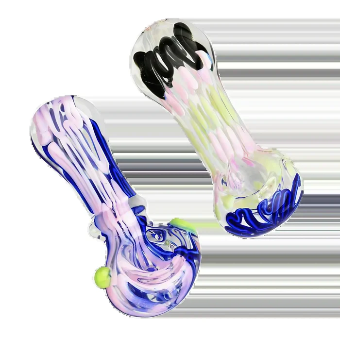 3.5″ Worked Slime Strands Hand Pipe – Unique Borosilicate Glass Design