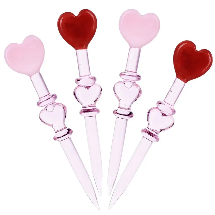 4CT BUNDLE – Hearts of Love Glass Dab Tool – 5.25″ / Assorted Colors