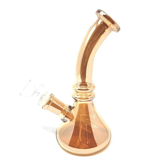 8 ” TILTED NECK IRIDESCENT BEAKER BONG – GOLD FUMED