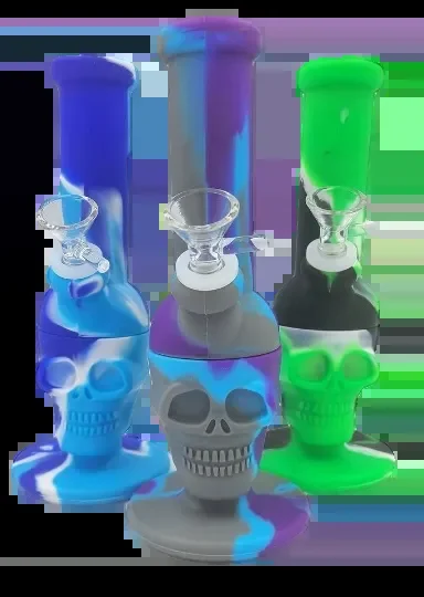 8″ Silicone Skull Bong | Assorted Colors