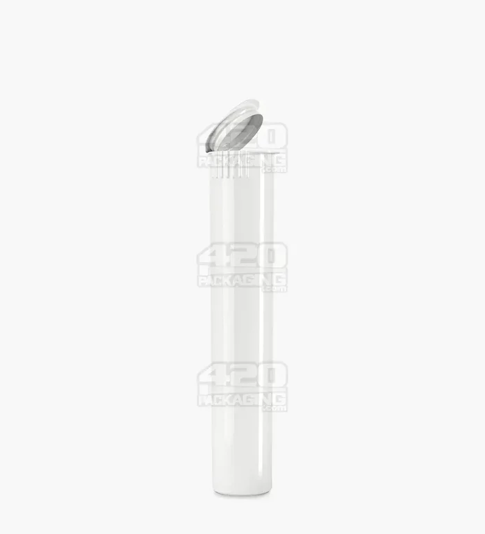 95mm White Opaque Child Resistant Pop Top Plastic Pre-Roll Tubes 1000/Box