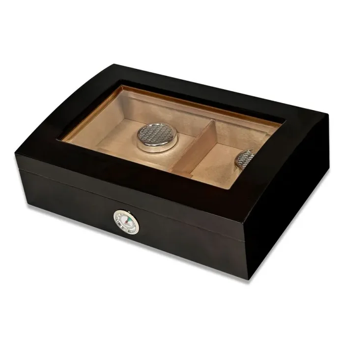 Addison 40 Cigar Walnut Burl Gloss Humidor With Glass Top