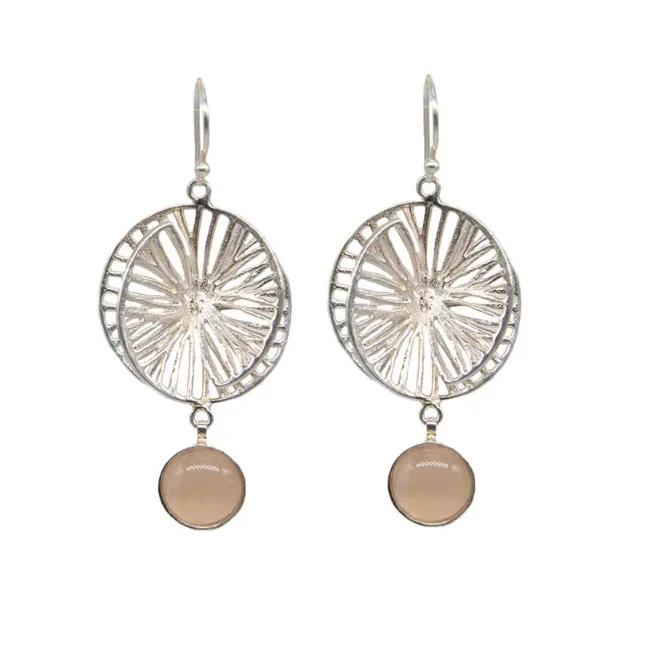 AMNA Radial Earrings with Hanging Rose Quartz Jewelry ASJ-E81