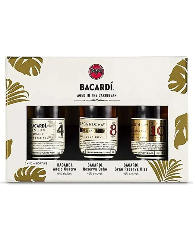 Bacardi Aged Premium Rum Discovery 4, 8 & 10 Year Old Rum Gift Pack, 10 cl