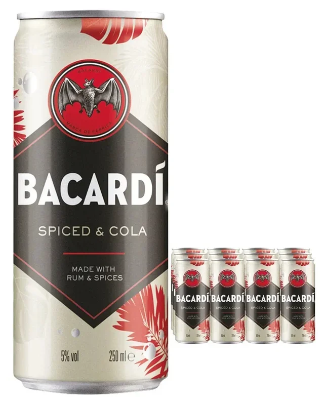 Bacardi Spiced Rum & Cola Premixed Cocktail Can Multipack, 12 x 250 ml
