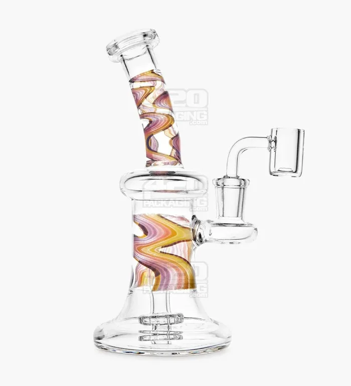 Bent Neck Showerhead Perc Wig Wag Fire Glass Dab Rig | 7.5in Tall – 14mm – Orange