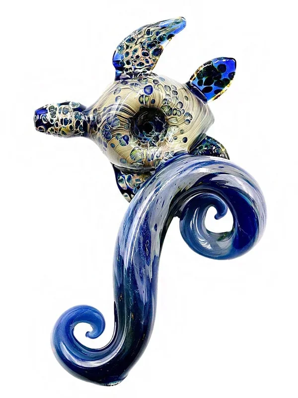 Blue Moon Honeycomb Frit Turtle Hand Pipe (7 “)