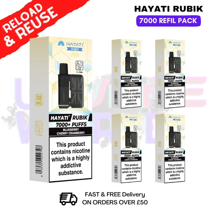 Blueberry Cherry Cranberry Hayati Rubik 7K Replacement Pods Box Of 5