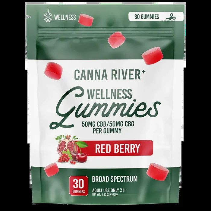 Canna River – Broad Spectrum CBD/CBG Gummies – Wellness – Red Berry – 30 Gummies (100MG Each)