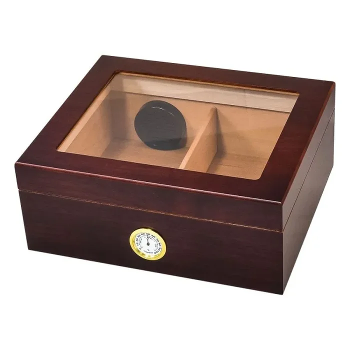 Capri 25-50 Cigar Glass Top Humidor W/front Mount Hygrometer Cherry