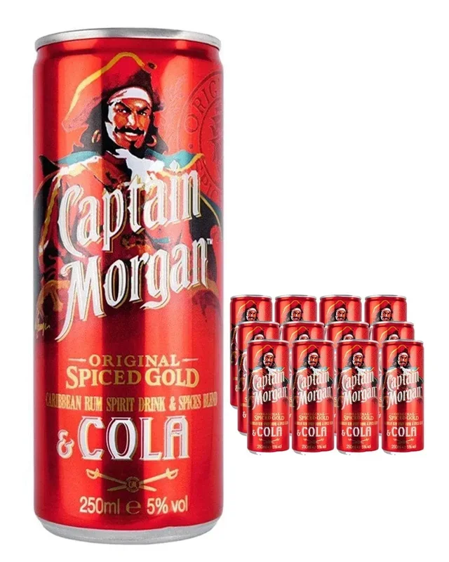 Captain Morgan Spiced Rum & Cola Premixed Can Multipack, 12 x 250 ml