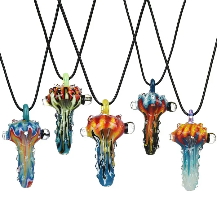 Chameleon Glass 5-Pack Spoon Pipe Pendant Necklace Bundle 2.75″ – Assorted Wig Wag Designs