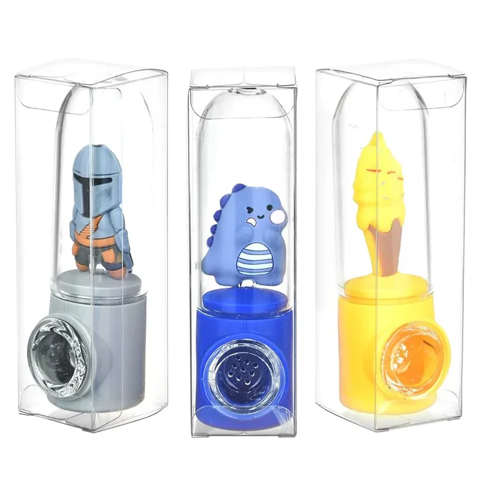 Characters Silicone & Glass Hand Pipe | 4.25″ | Assorted Designs | 12ct Display