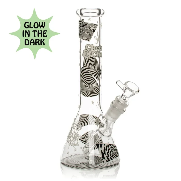 Cheech & Chong Glass 10 ” Optical Illusion Glow in the Dark Bong