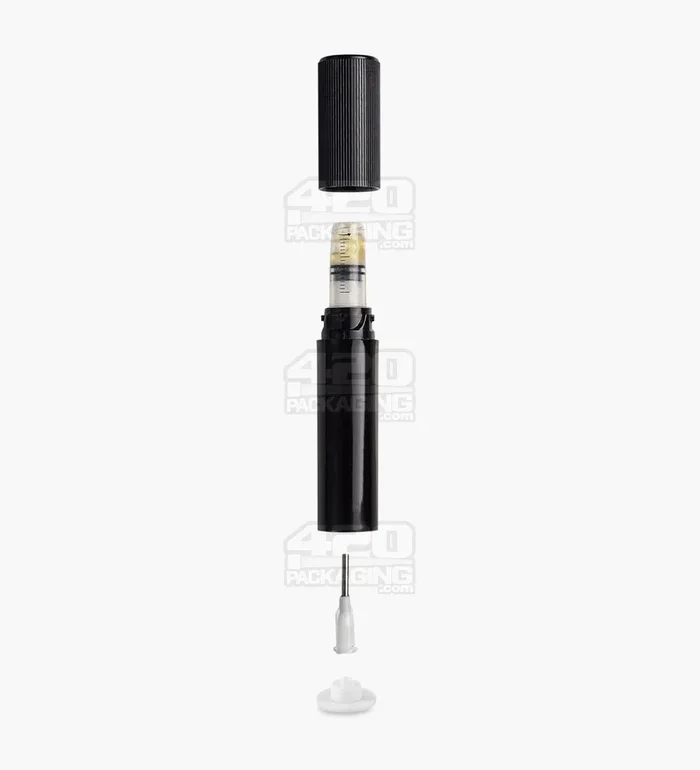 Child Resistant & Luer Lock | DymaPak Twistspenser Black Plastic Dab Applicator Syringes w/ Tip | 1mL – 0.33mL Increments – 500 Count