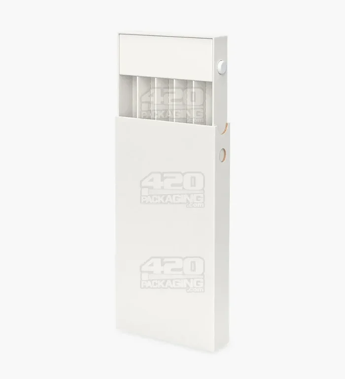 Child Resistant & Sustainable | 100% Recyclable Pre-Roll Slim Case w/ Press Button | 145mm x 77mm – White Cardboard – 100 Count