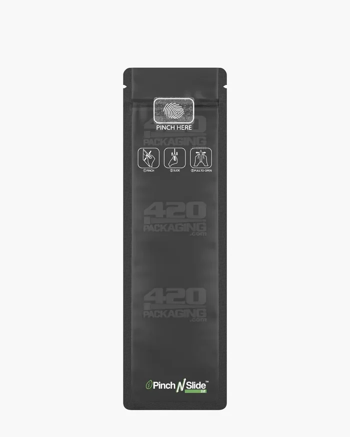 Child Resistant & Tamper Evident | Pinch N Slide 3.0 Matte Black PCR Mylar Bags | 2.4in x 7.8in – 2.5g – 250 Count