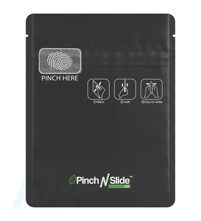Child Resistant & Tamper Evident | Pinch N Slide 3.0 Matte Black PCR Mylar Bags | 3.4in x 4.4in – 1g – 250 Count