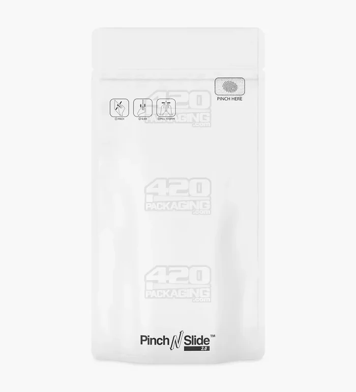 Child Resistant & Tamper Evident | Pinch N Slide 3.0 Matte White Mylar Bags | 5in x 8.8in – 14g – 250 Count