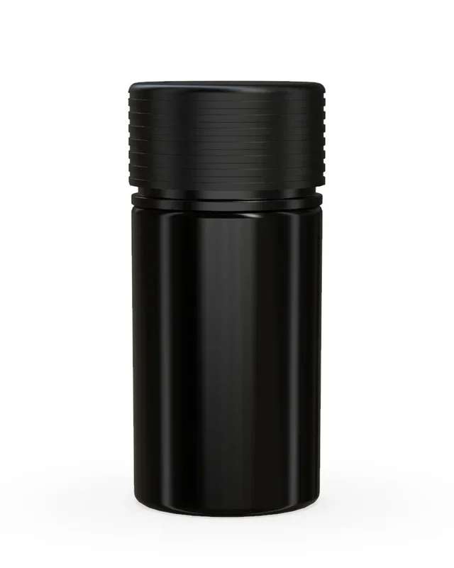 CHUBBY GORILLA | Child Resistant Black Plastic Mini Spiral Jar w/ Black Cap | 55mm – 1oz – 200 Count