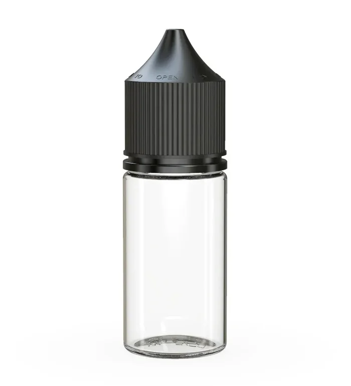 CHUBBY GORILLA | Child Resistant Stubby Unicorn PET Dropper Bottles Clear | 30mL – w/ Black Lid – 1000 Count
