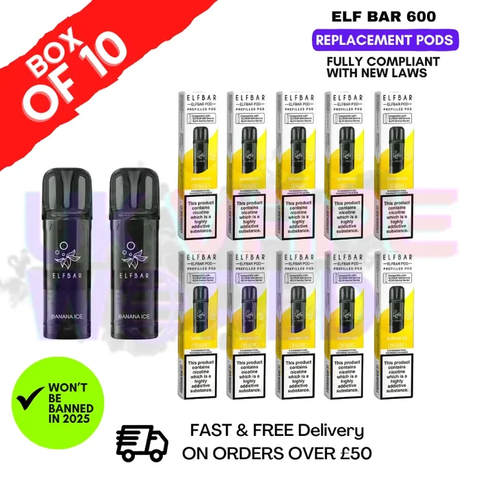 Elf Bar 600 Puff Banana Ice Replacement Pods Box of 10