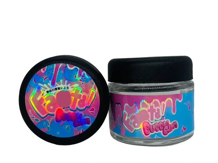 Fann Taa Bubblegum 3.5g Glass Jars with Holographic Sticker labels Child Resistant jar