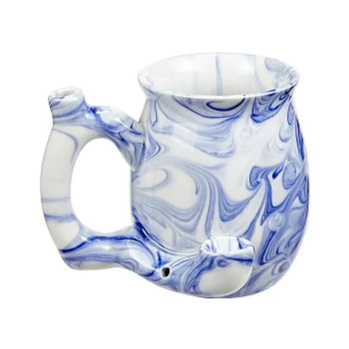 Fashion Craft Dual-Use Blue Marble Ceramic Mug Pipe – 11oz