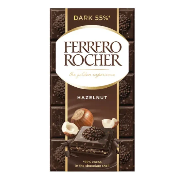 Ferrero Rocher Dark Hazelnut 55% Chocolate Bar 90g