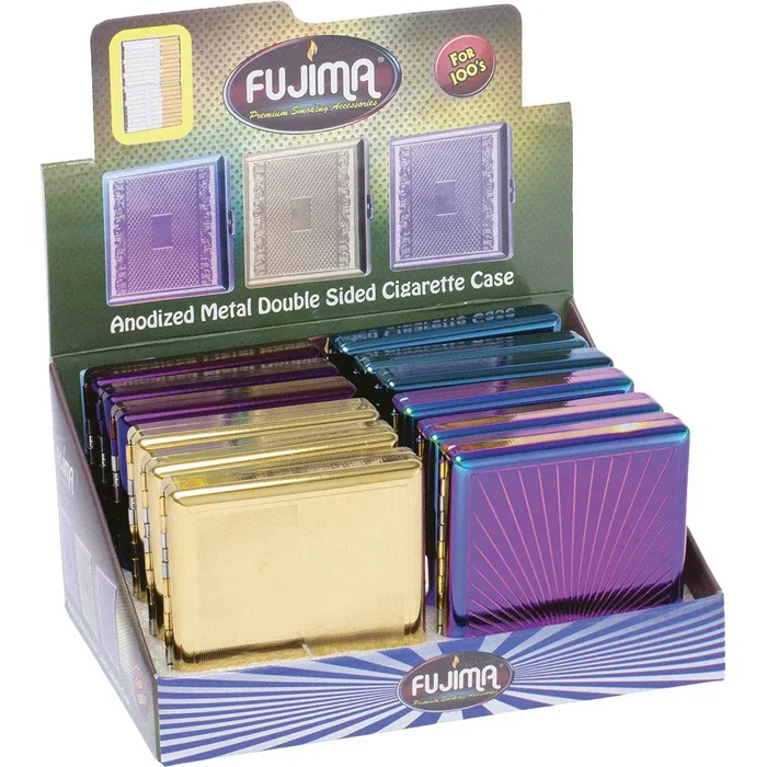 Fujima Double-Sided Anodized Metal Cig Case | King Size | Asst | 12pc Display