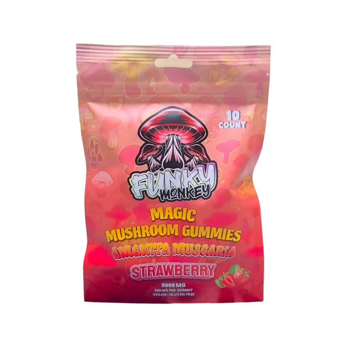 Funky Monkey – Amanita Muscaria – Magic Mushroom Gummies – 5000 MG – Strawberry – 10 Gummies (500MG Each)