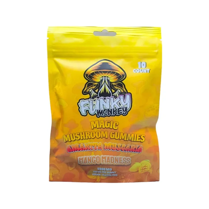 Funky Monkey – Amanita Muscaria – Psychedelic Mushroom Gummies – 5000 MG – Mango Madness Flavor – 10 Pieces (500MG per