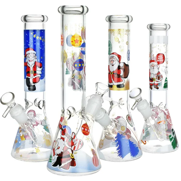Glass Beaker Bong with Christmas Theme