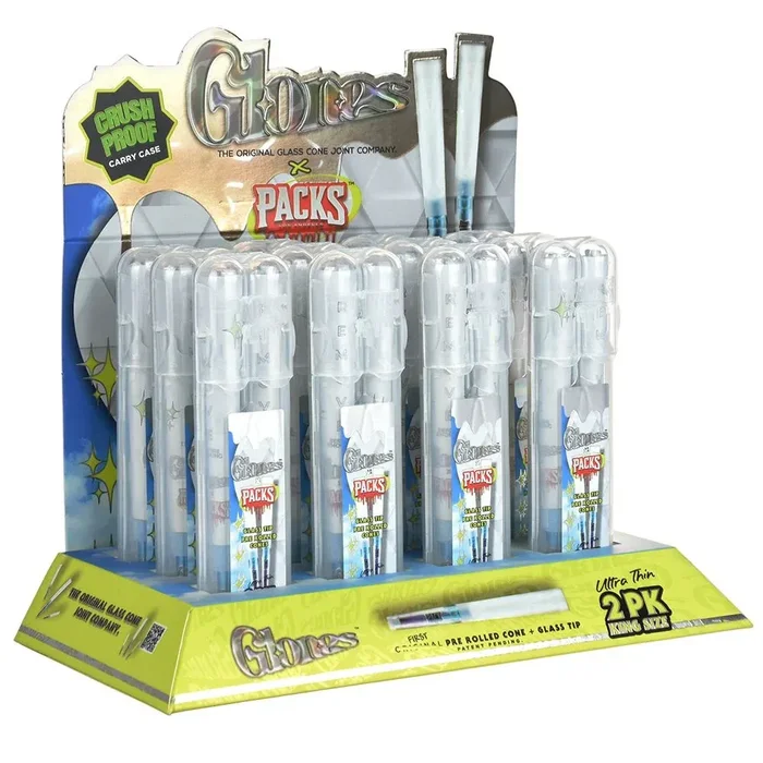Glones x Packs Ultra Thin Pre-Rolled Cones + Glass Tips | 3pc | 12ct Display