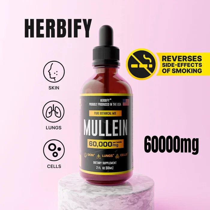 Herbify Organic Mullein Extract – Lung Cleanse – 60000mg