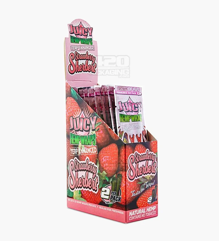 JUICY JAY’S | ‘Retail Display’ Terp Enhanced Natural Hemp Wraps | 109mm – Strawberry Sherbet – 25 Count