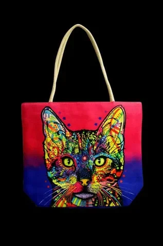 Jute Rope Handled Tote Bag – Psychedelic Cat