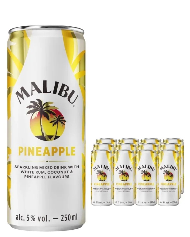Malibu Coconut Rum & Pineapple Pre-Mixed Can Multipack, 12 x 250 ml