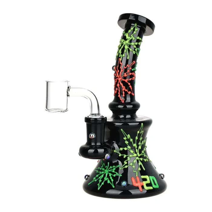 Neon Hemp Leaf Glow In The Dark Dab Rig – 6.5″ / 14mm F