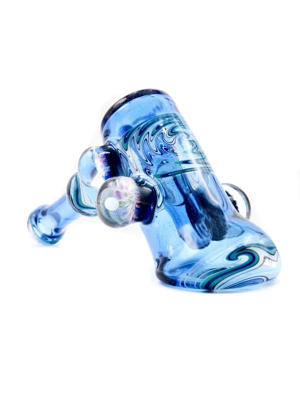 Oats Glass – Blue UV Hammer Bubbler with Creep Millie and Opal (6.5 “)