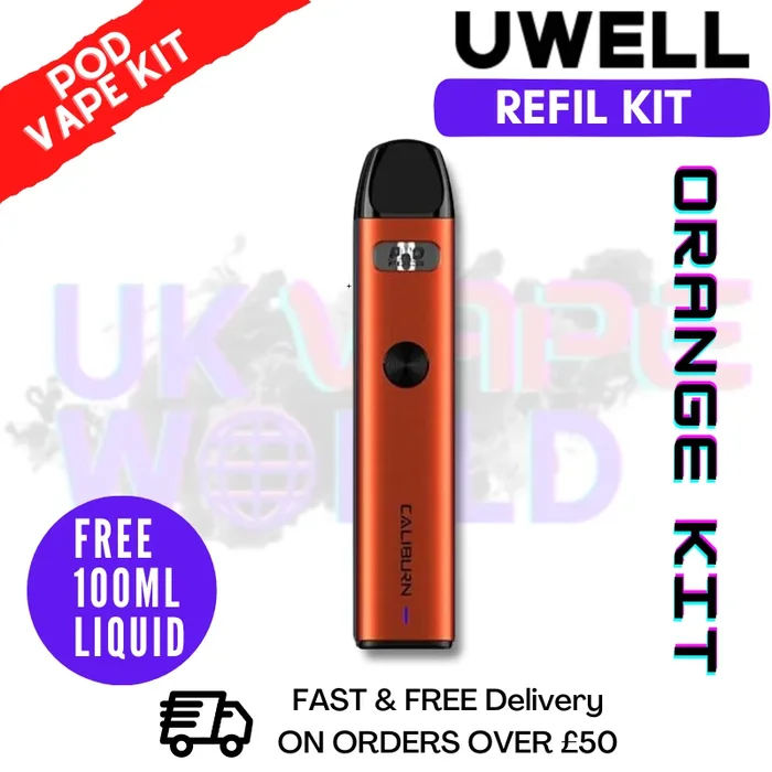 Orange Uwell Caliburn A2 Pod System with Complimentary 100ML E-Liquid