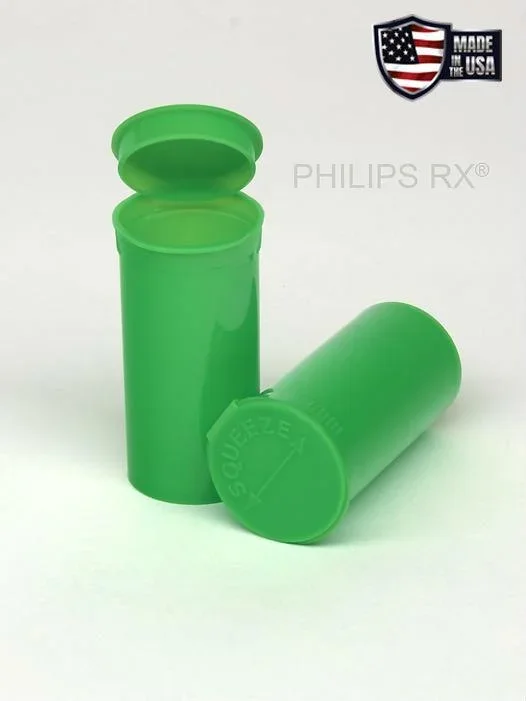 Philips RX 13 Dram Pop Top Vial – 1 Gram – Child Resistant – Lime Green – Opaque Green (315 Count)