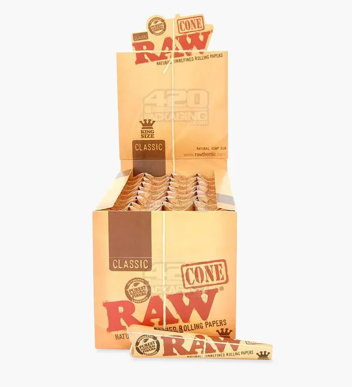 RAW | ‘Retail Display’ Classic King Size Pre-Rolled Cones | 109mm – Unbleached Paper – 96 Count