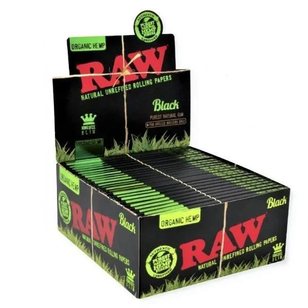 RAW Authentic Organic Hemp Black King Size Slim Rolling Papers (50 Count Per Display)