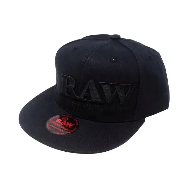 RAW Black on Black Baseball Cap – Flat Brim Adjustable Snapback
