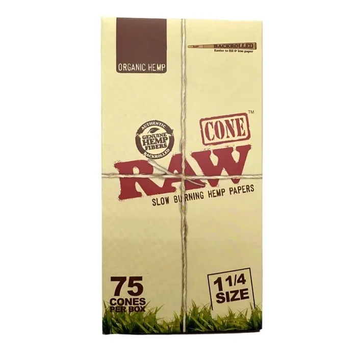RAW ORGANIC 1 1/4 CONES 75 PK BOX