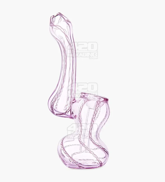 Ribboned Bubbler | 5in Tall – Glass – Pink